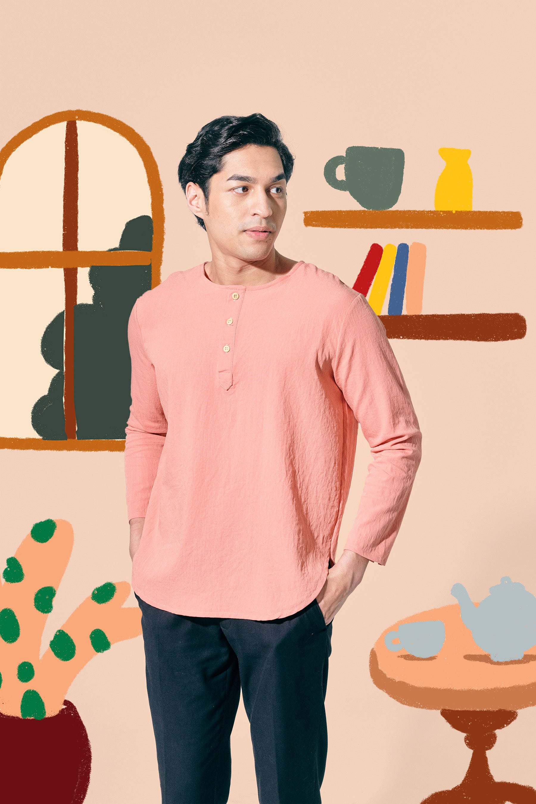 The Ruma Riang Men Kurta Salmon