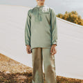 baju raya family sedondon kids boy baju melayu satin matcha green