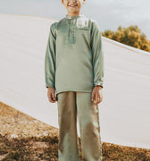 baju raya family sedondon kids boy baju melayu satin matcha green