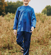 baju raya family sedondon kids boy baju melayu satin royal blue