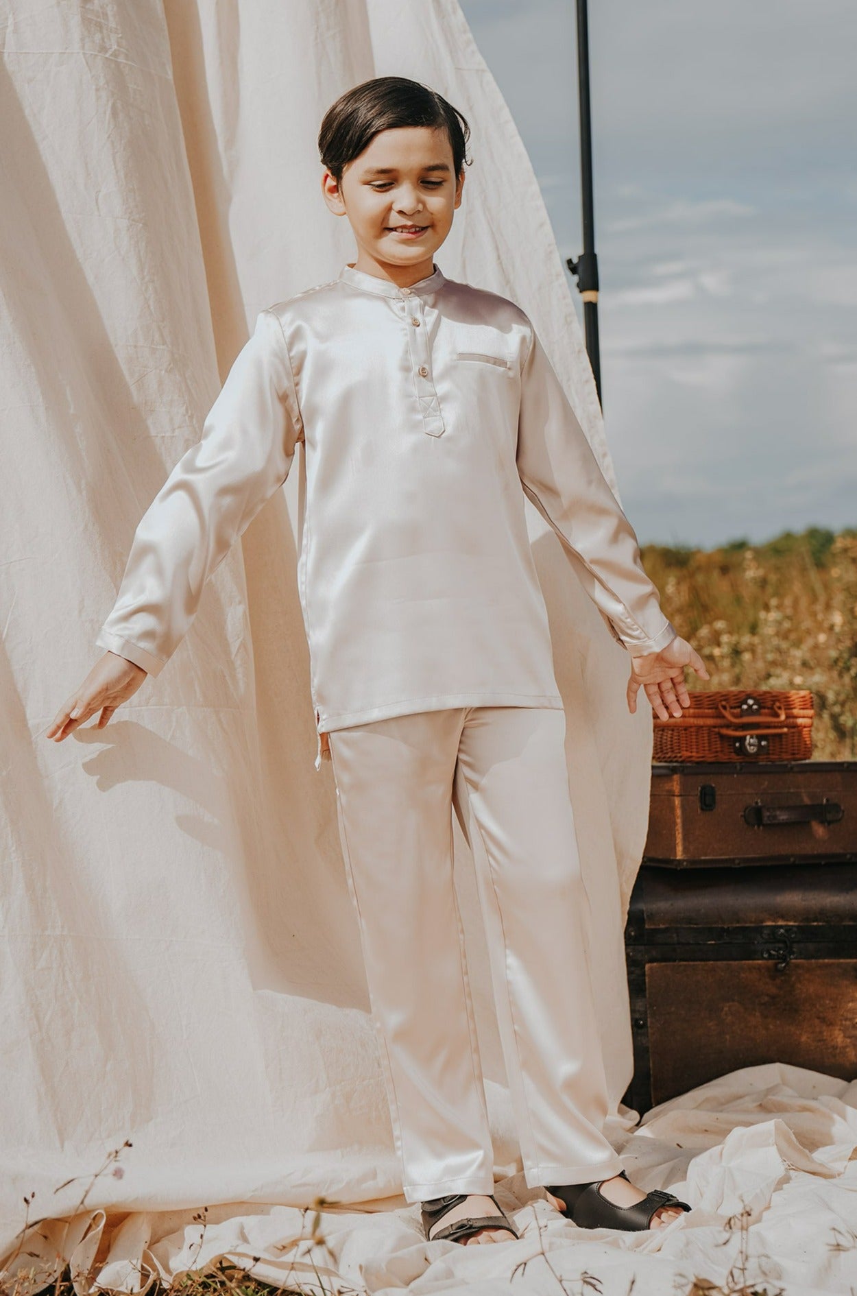 baju raya family sedondon kids boy baju melayu satin sand