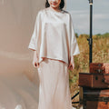 one set girl kaftan satin long sleeve eid raya kenduri event wear 