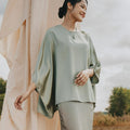 baju raya family sedondon adult woman satin top kaftan blouse matcha green