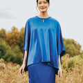 baju raya family sedondon adult woman satin top kaftan blouse royal blue