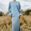 long mermaid skirt satin pigeon blue