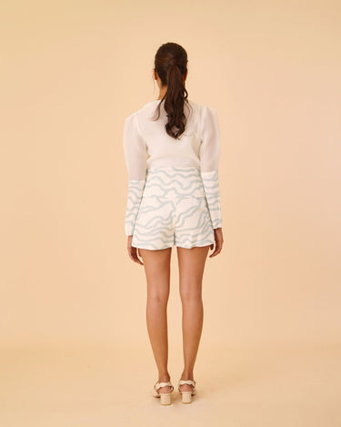Sheer Top with Wave Print Shorts - Umbi