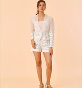 Sheer Top with Wave Print Shorts - Umbi