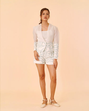 Sheer Top with Wave Print Shorts - Umbi