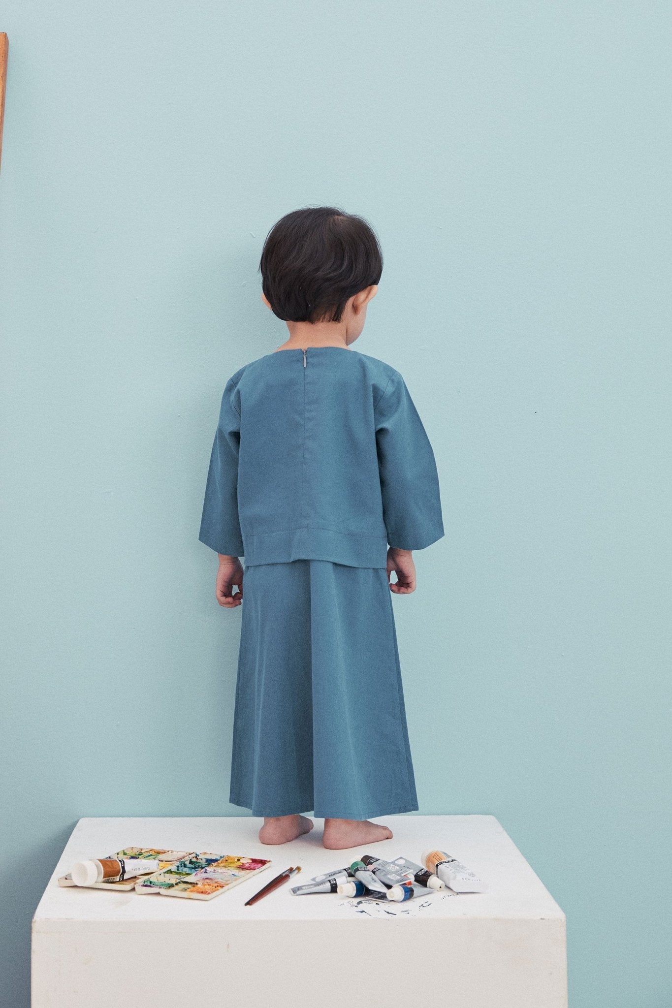 The Arte Baby Baju Kurung Dress Steel Blue - Umbi