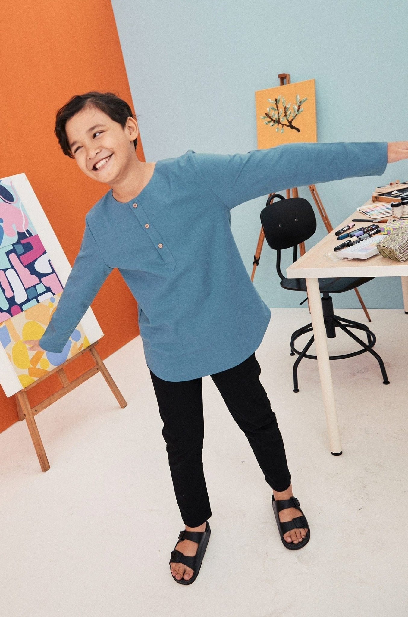 The Arte Boy Kurta Top Steel Blue - Umbi