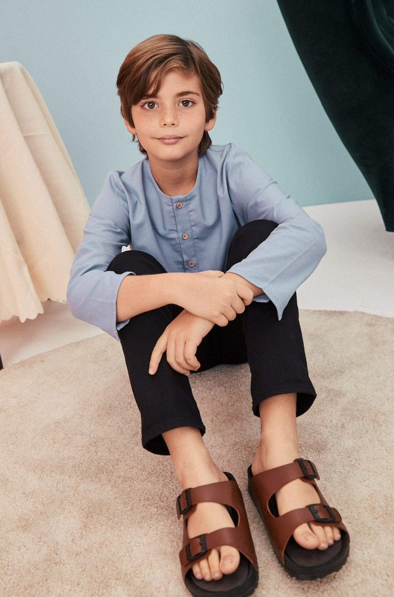 The Arte Boy Kurta Top Stone Blue - Umbi