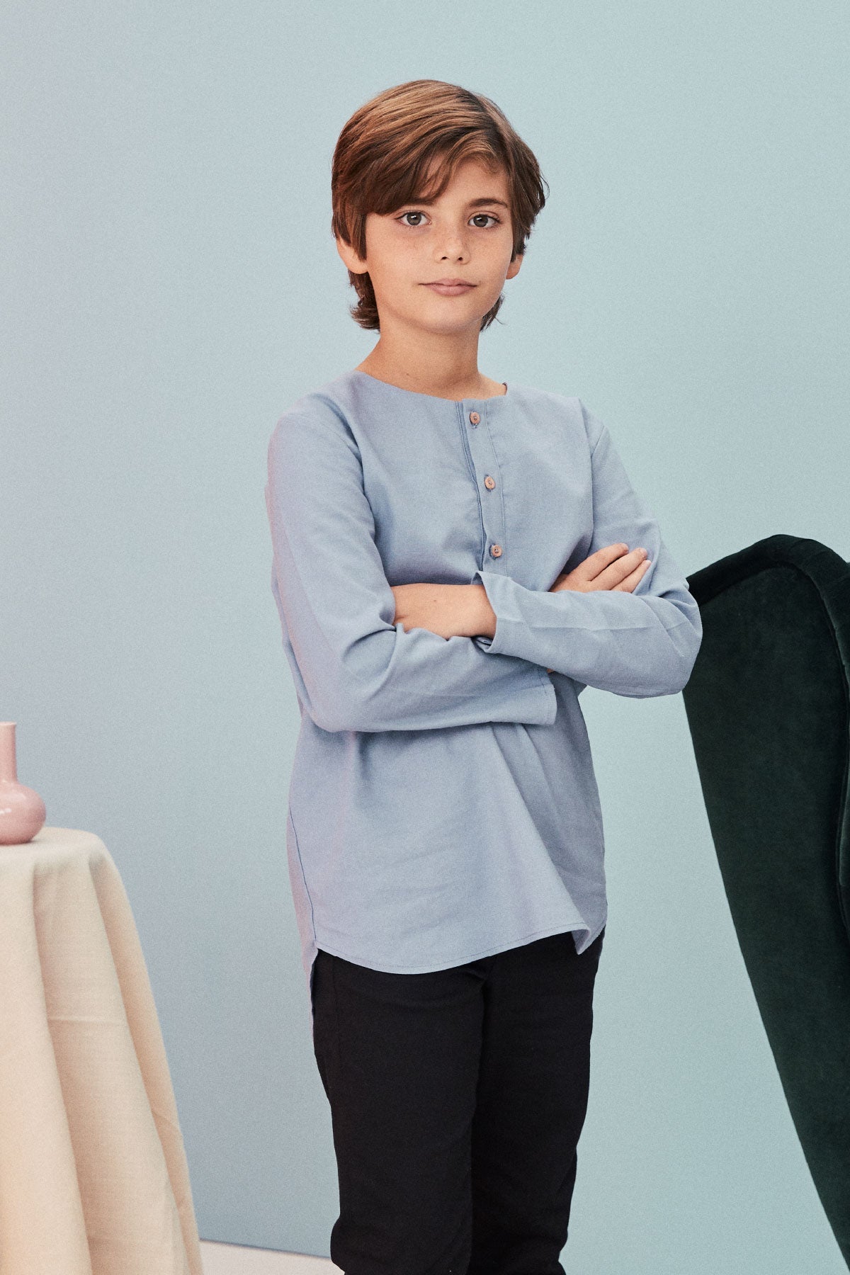 The Arte Boy Kurta Top Stone Blue - Umbi