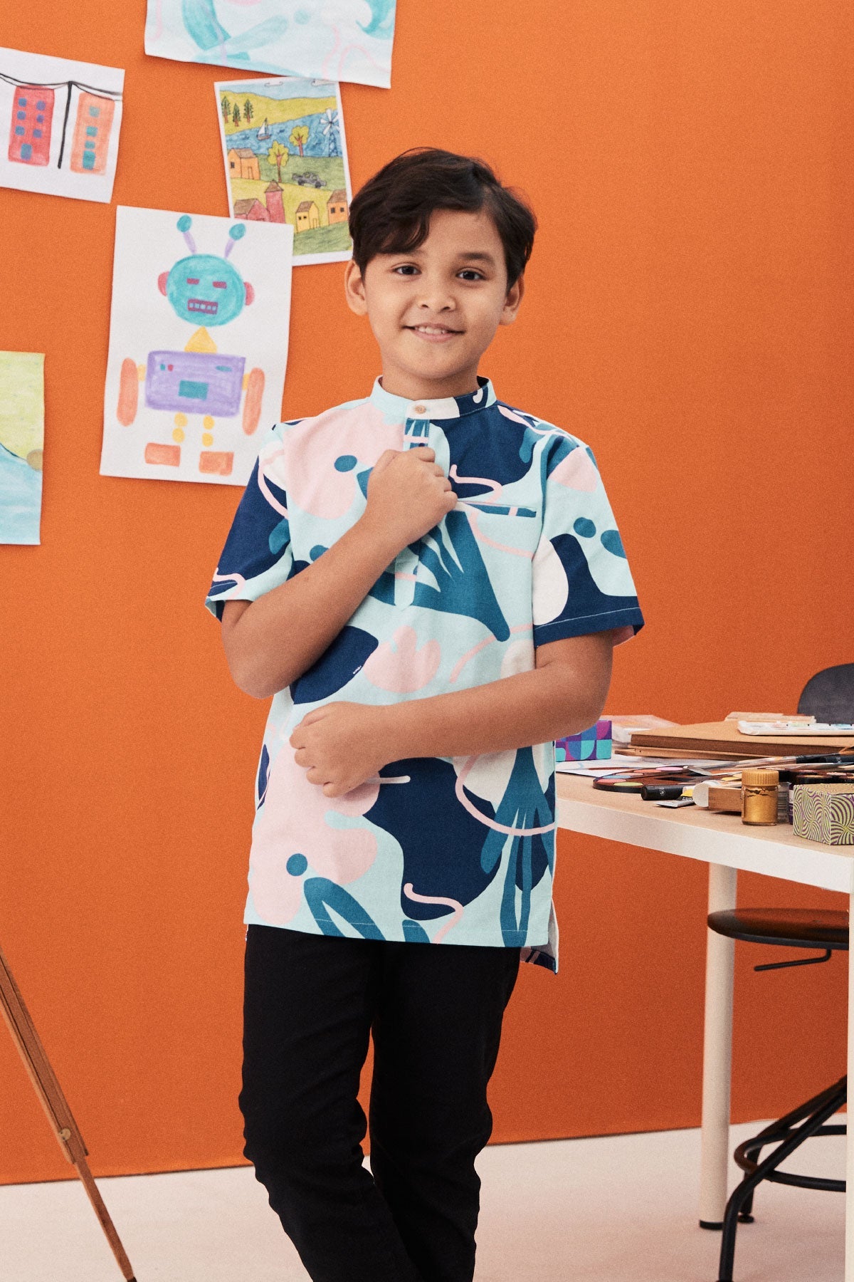 The Arte Boy Short Sleeves Shirt Monet Print - Umbi