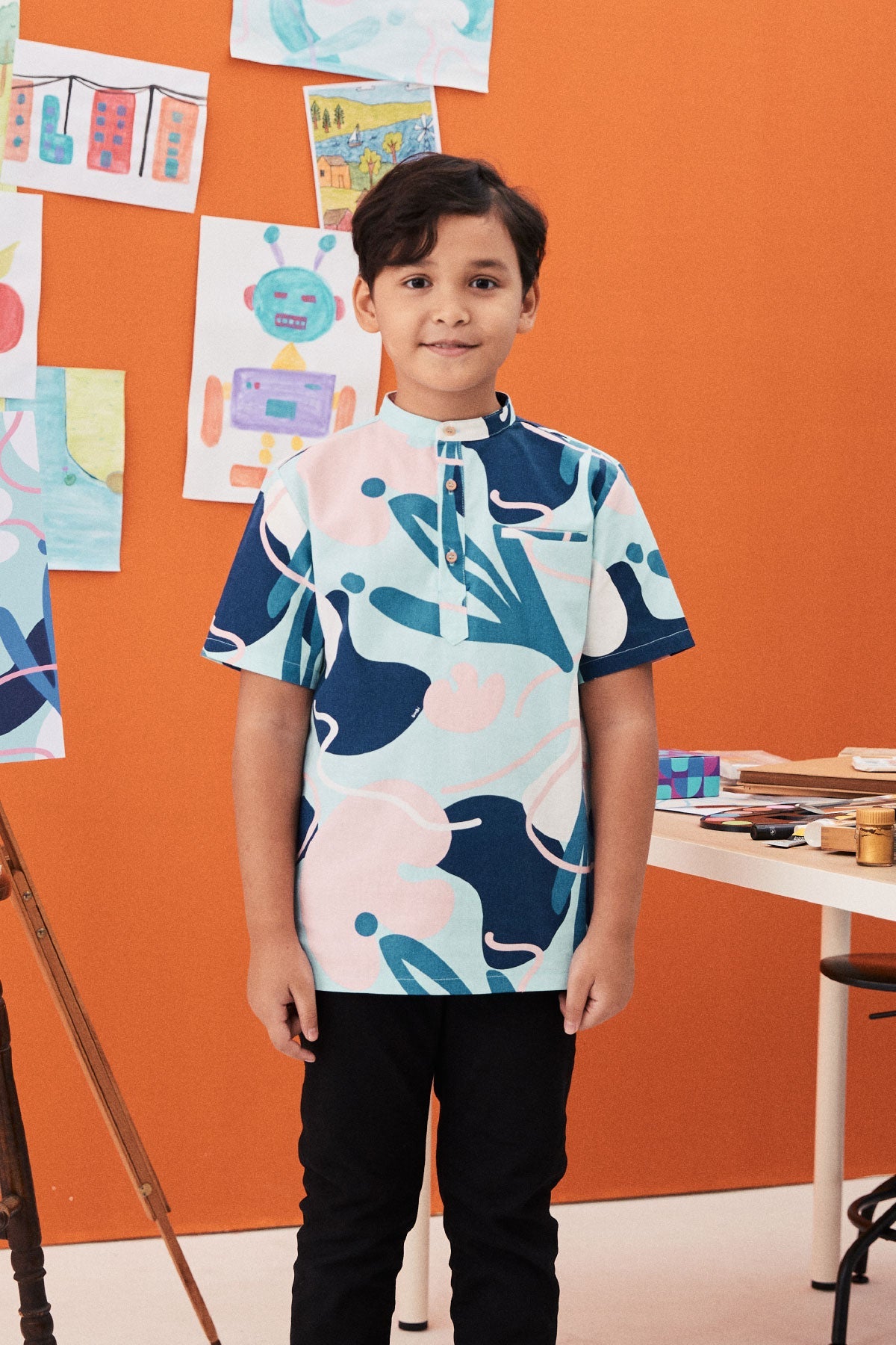 The Arte Boy Short Sleeves Shirt Monet Print - Umbi