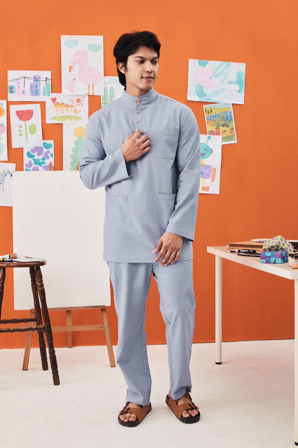 The Arte Men Baju Melayu Set Stone Blue - Umbi