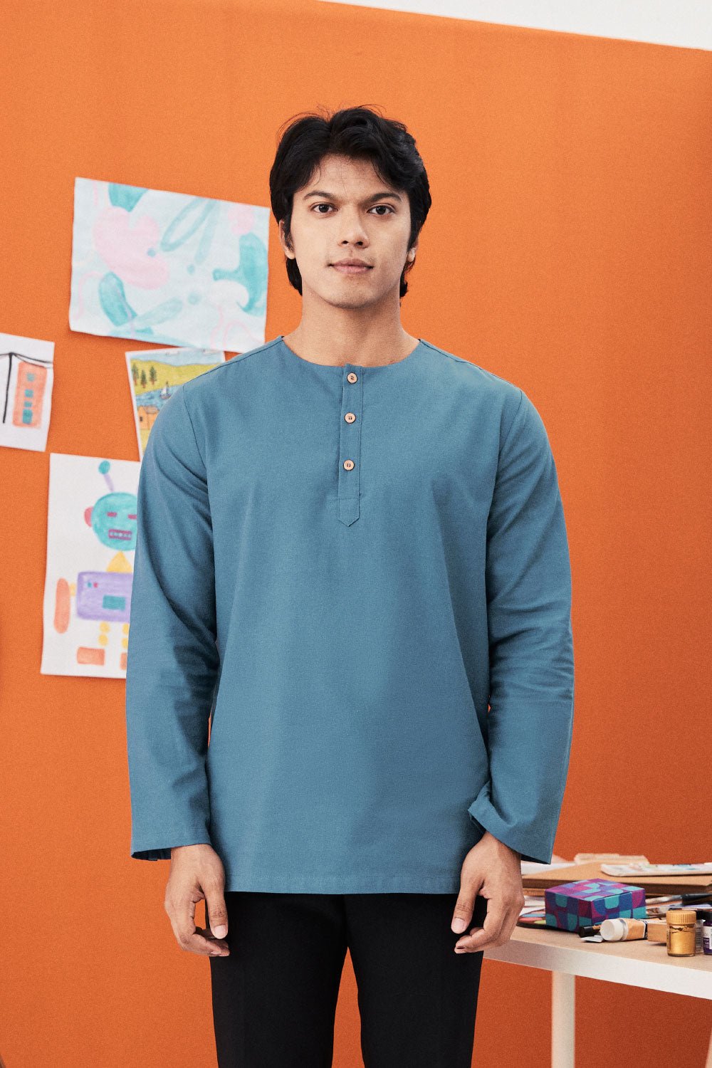 The Arte Men Kurta Top Steel Blue - Umbi