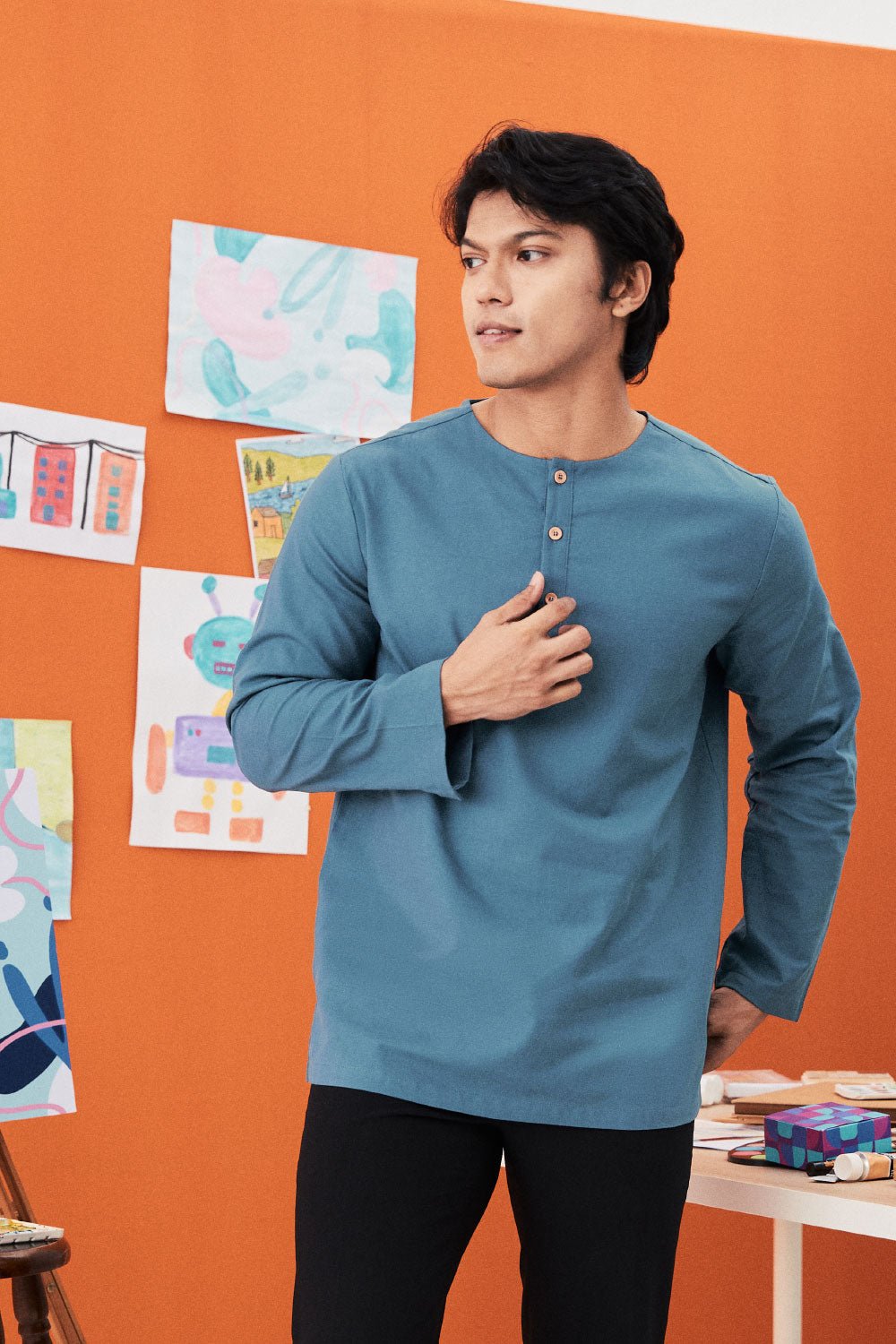 The Arte Men Kurta Top Steel Blue - Umbi