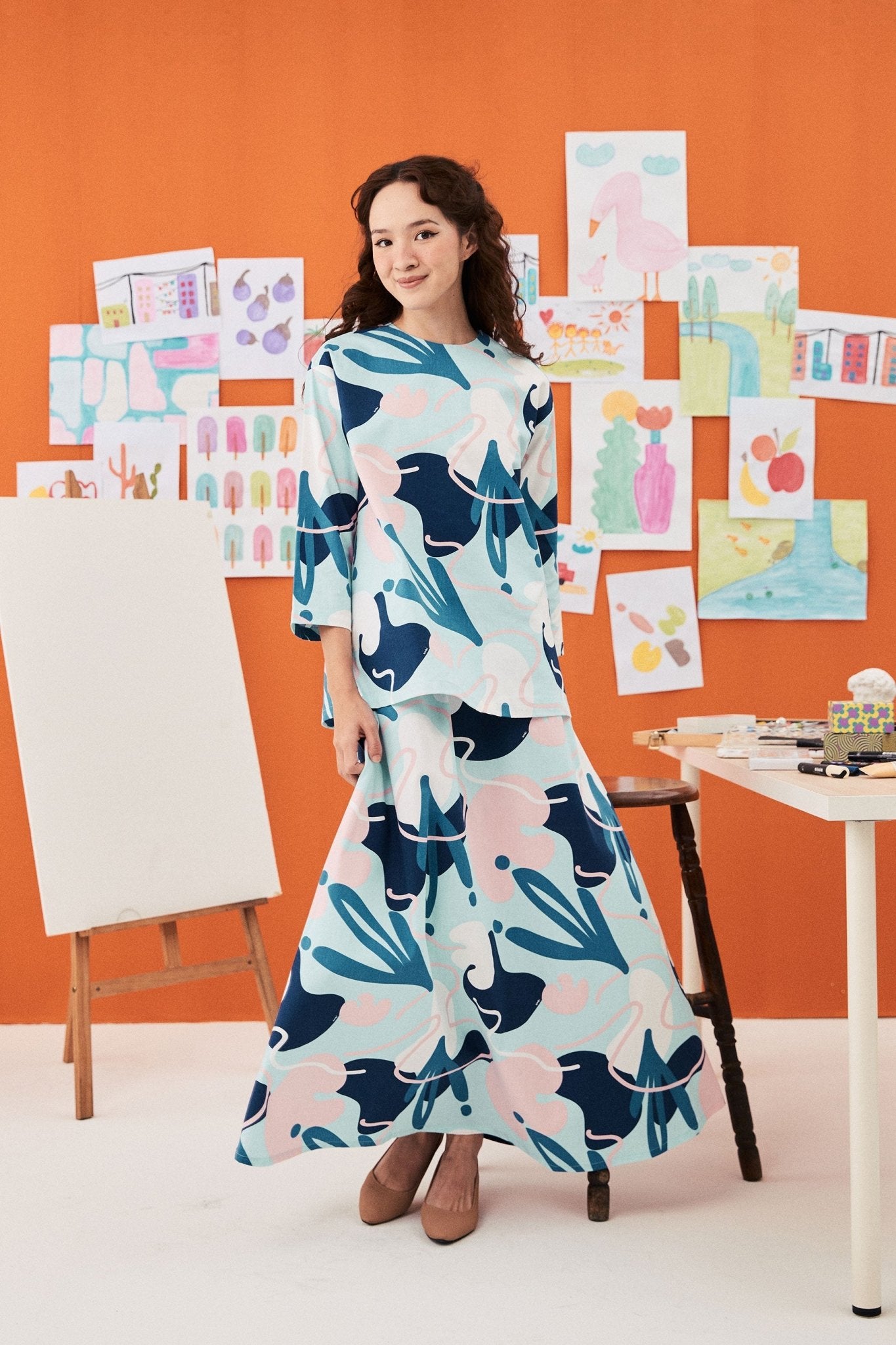 The Arte Women Flare Skirt Monet Print - Umbi