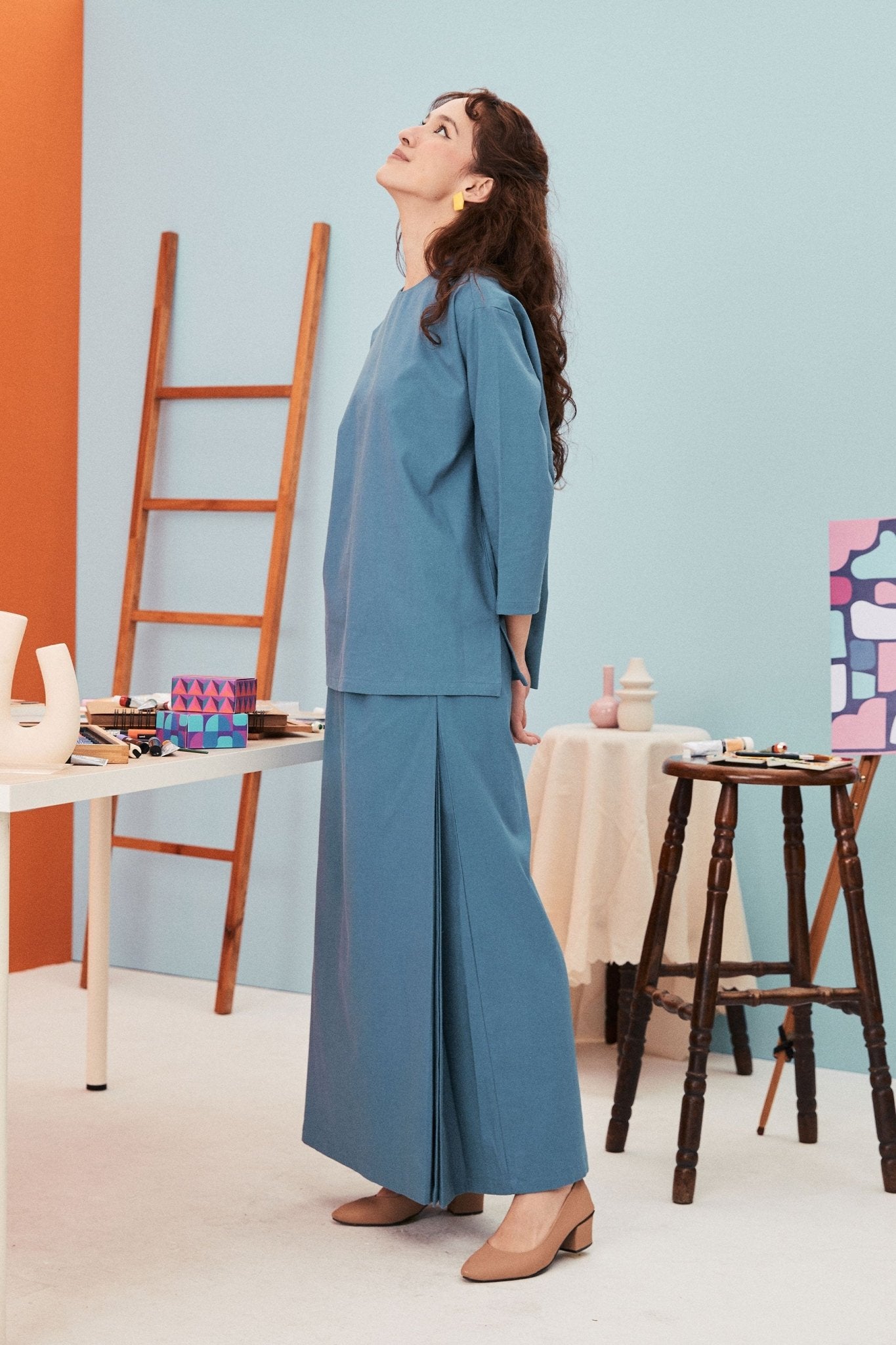 The Arte Women Folded Skirt Steel Blue - Umbi