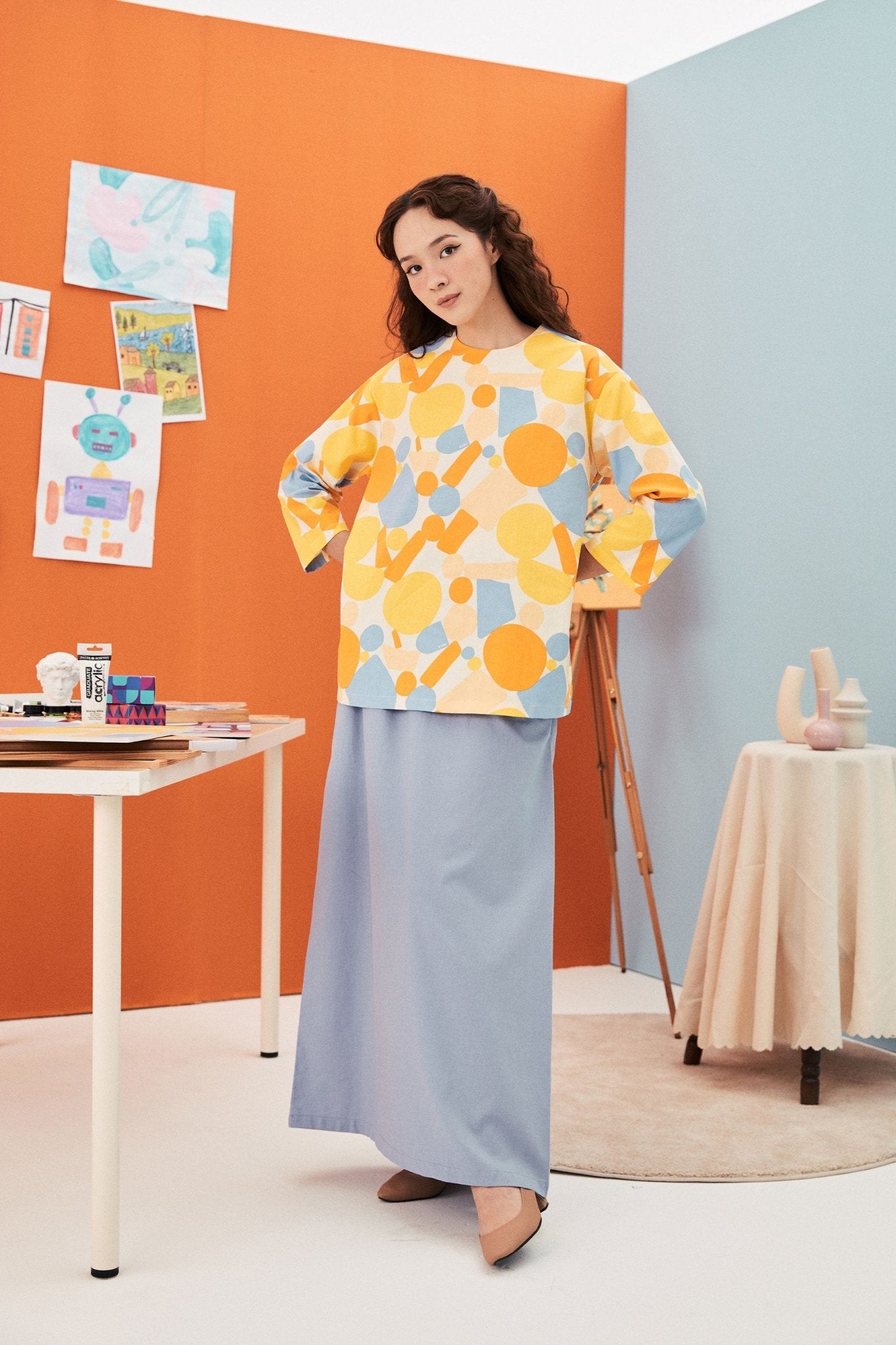 The Arte Women Folded Skirt Stone Blue - Umbi