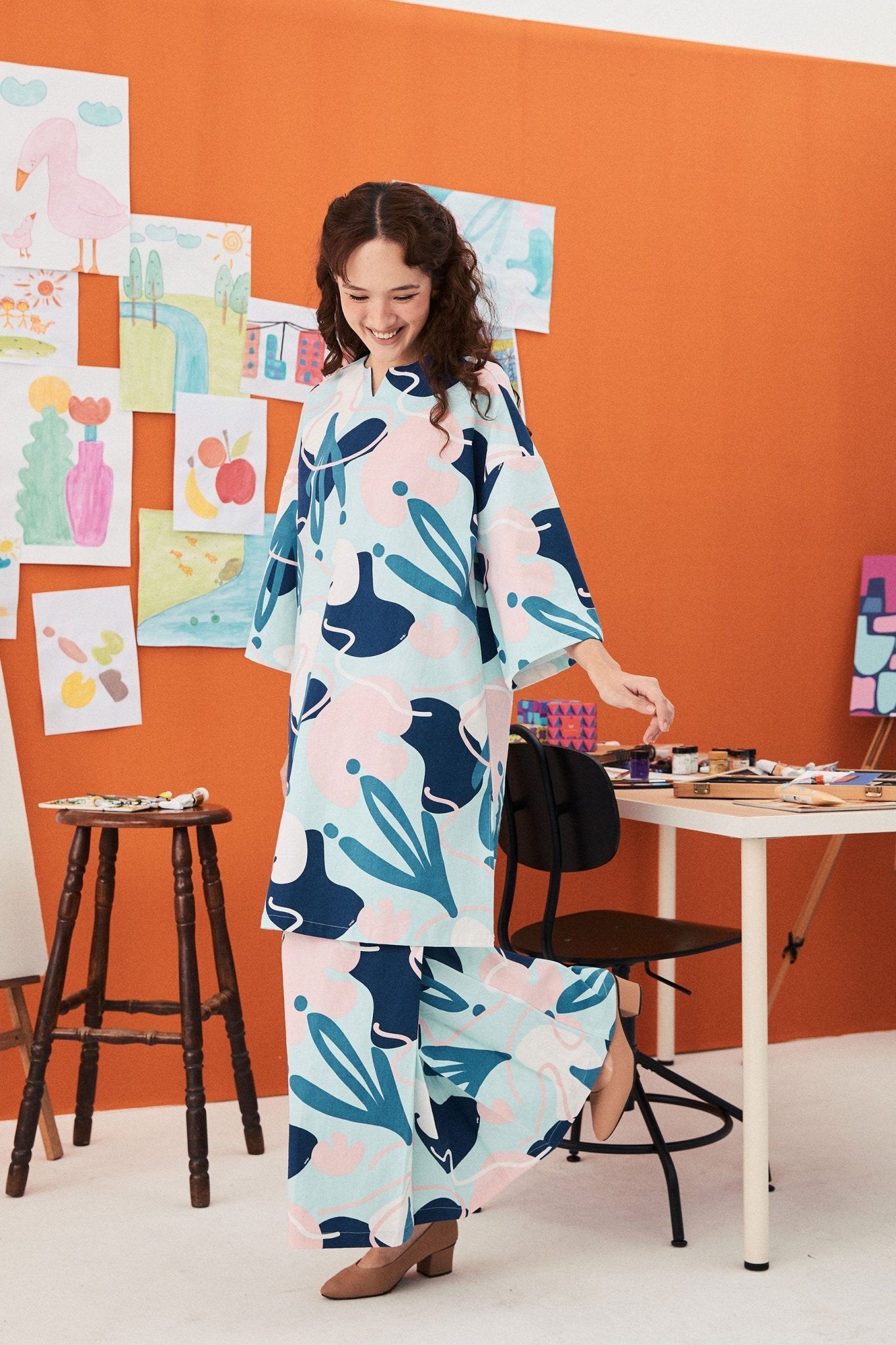The Arte Women Long Kurung Top Monet Print - Umbi