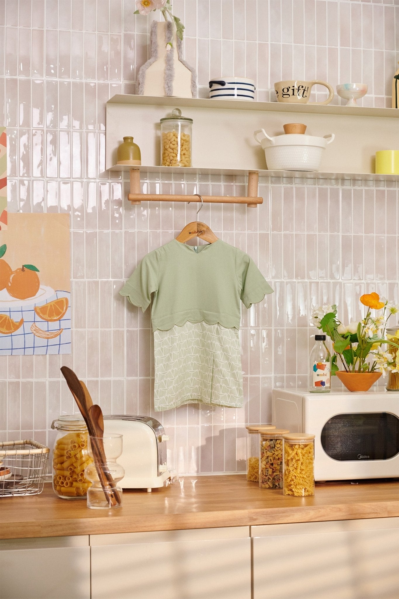 The Breakfast Club Baby Kurung Dress with Scallop Embroidery Mint Green - Umbi