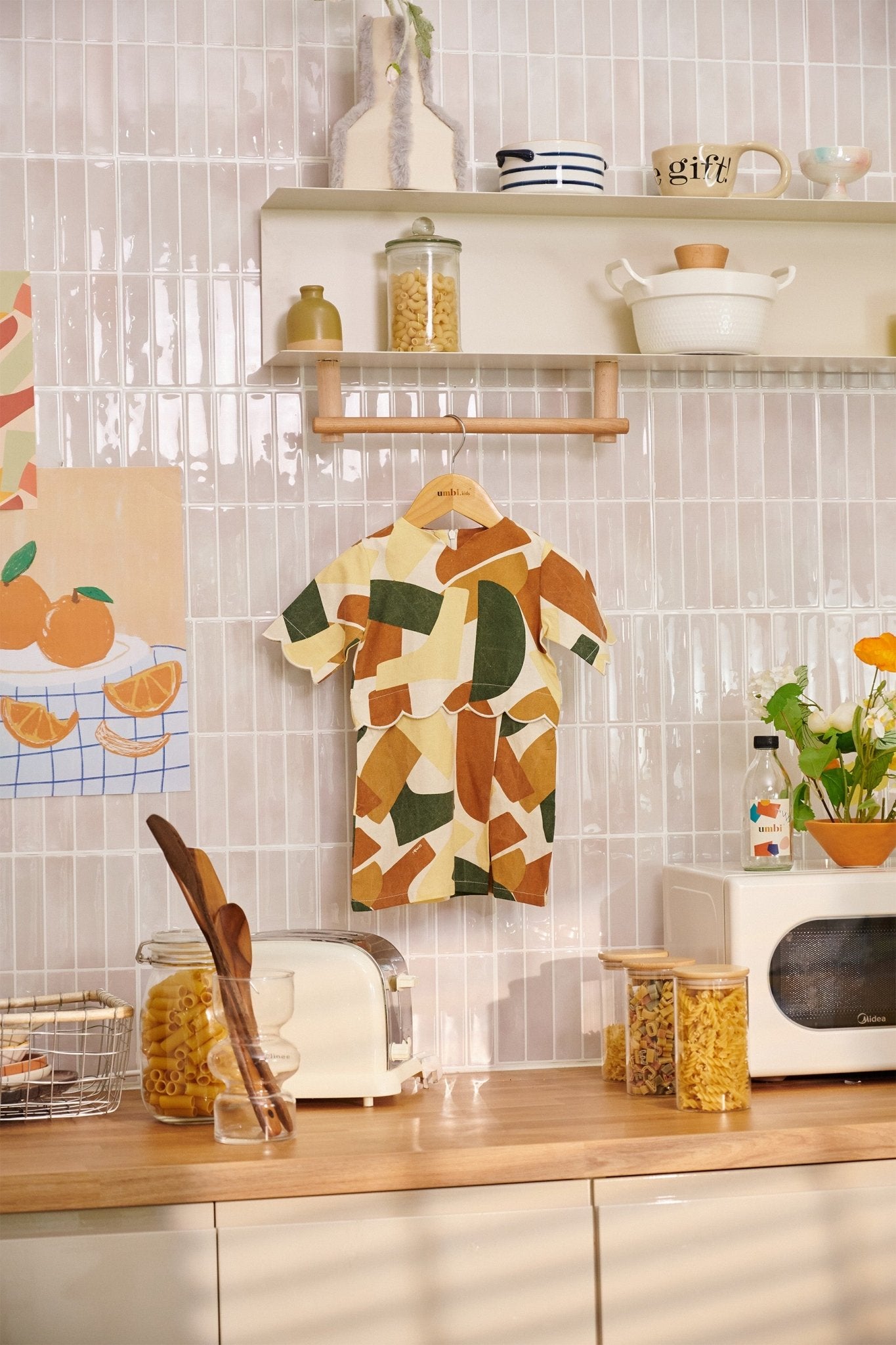 The Breakfast Club Baby Kurung Dress with Scallop Embroidery Nasi Lemak Print (Retro Effect) - Umbi