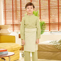 full body shot of young boy standing wearing pandan print sampin