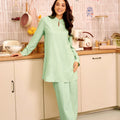 The Breakfast Club Women Mandarin Collar Kurung Top Mint Green - Umbi