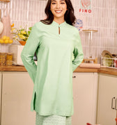 The Breakfast Club Women Mandarin Collar Kurung Top Mint Green - Umbi