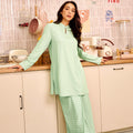 The Breakfast Club Women Mandarin Collar Kurung Top Mint Green - Umbi