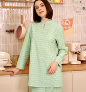 The Breakfast Club Women Mandarin Collar Kurung Top Pandan Print - Umbi