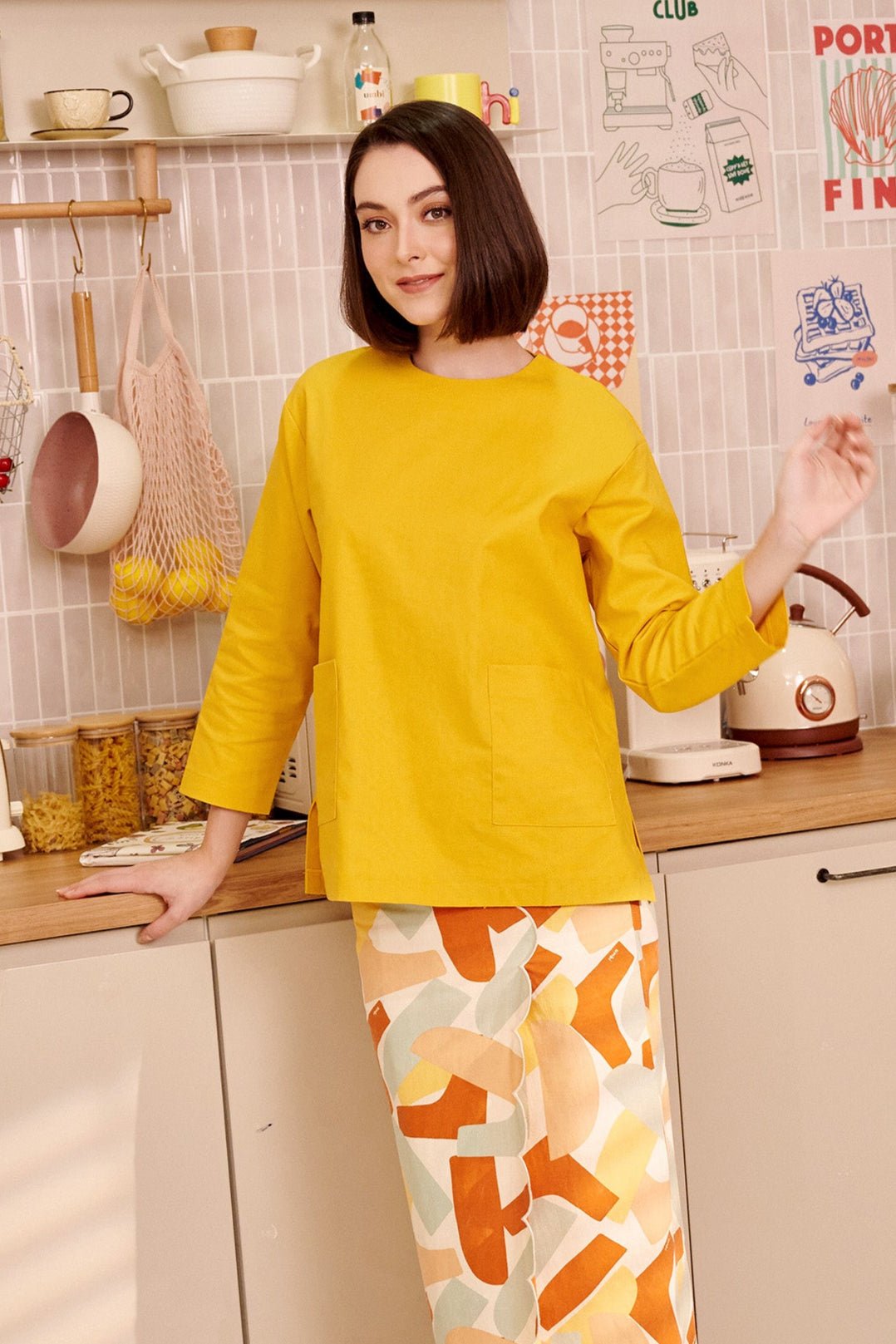 The Breakfast Club Women Pair Pockets Boxy Blouse Mustard - Umbi