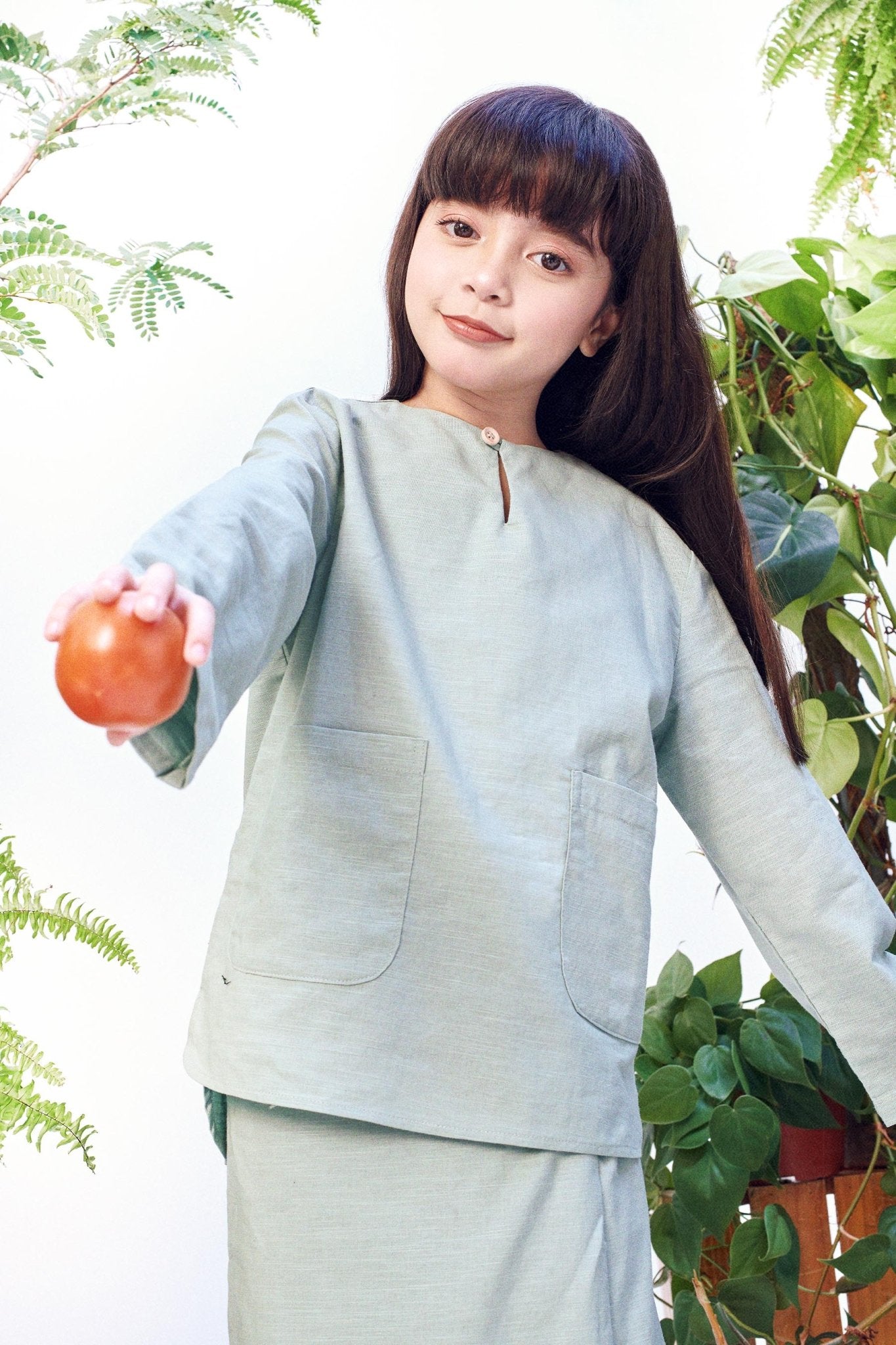 The Bumi Classic Kurung Top Sage Green - Umbi