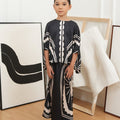 The Canvas Collection Girl Saloma Kaftan Set Black Matahari Print - Umbi