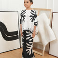 The Canvas Collection Girl Saloma Kaftan Set Black & White Ivy Print - Umbi