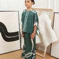 The Canvas Collection Girl Saloma Kaftan Set Emerald Green Ivy Print - Umbi