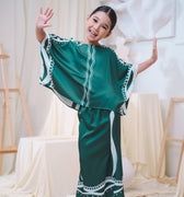 The Canvas Collection Girl Saloma Kaftan Set Emerald Green Ivy Print - Umbi