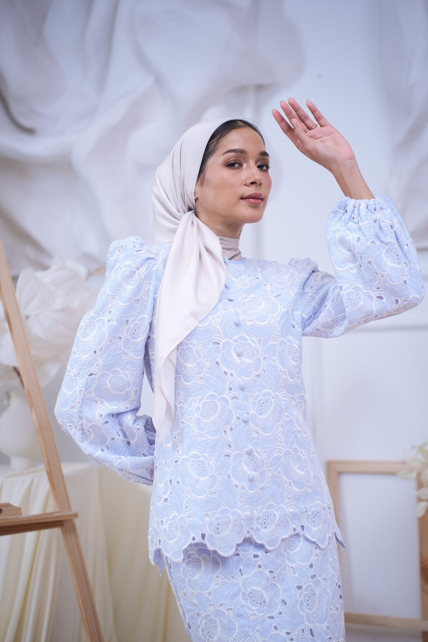 The Canvas Collection Women Amelia Kurung Set Baby Blue Lace - Umbi