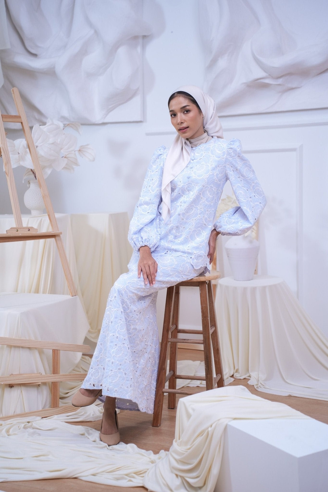 The Canvas Collection Women Amelia Kurung Set Baby Blue Lace - Umbi