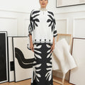 The Canvas Collection Women Saloma Kaftan Set Black & White Ivy Print - Umbi
