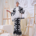 The Canvas Collection Women Saloma Kaftan Set Black & White Ivy Print - Umbi