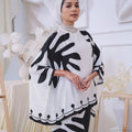 The Canvas Collection Women Saloma Kaftan Set Black & White Ivy Print - Umbi