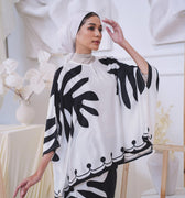 The Canvas Collection Women Saloma Kaftan Set Black & White Ivy Print - Umbi