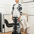 The Canvas Collection Women Saloma Kaftan Set Black & White Ivy Print - Umbi
