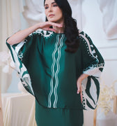 The Canvas Collection Women Saloma Kaftan Set Emerald Green Ivy Print - Umbi