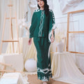 The Canvas Collection Women Saloma Kaftan Set Emerald Green Ivy Print - Umbi