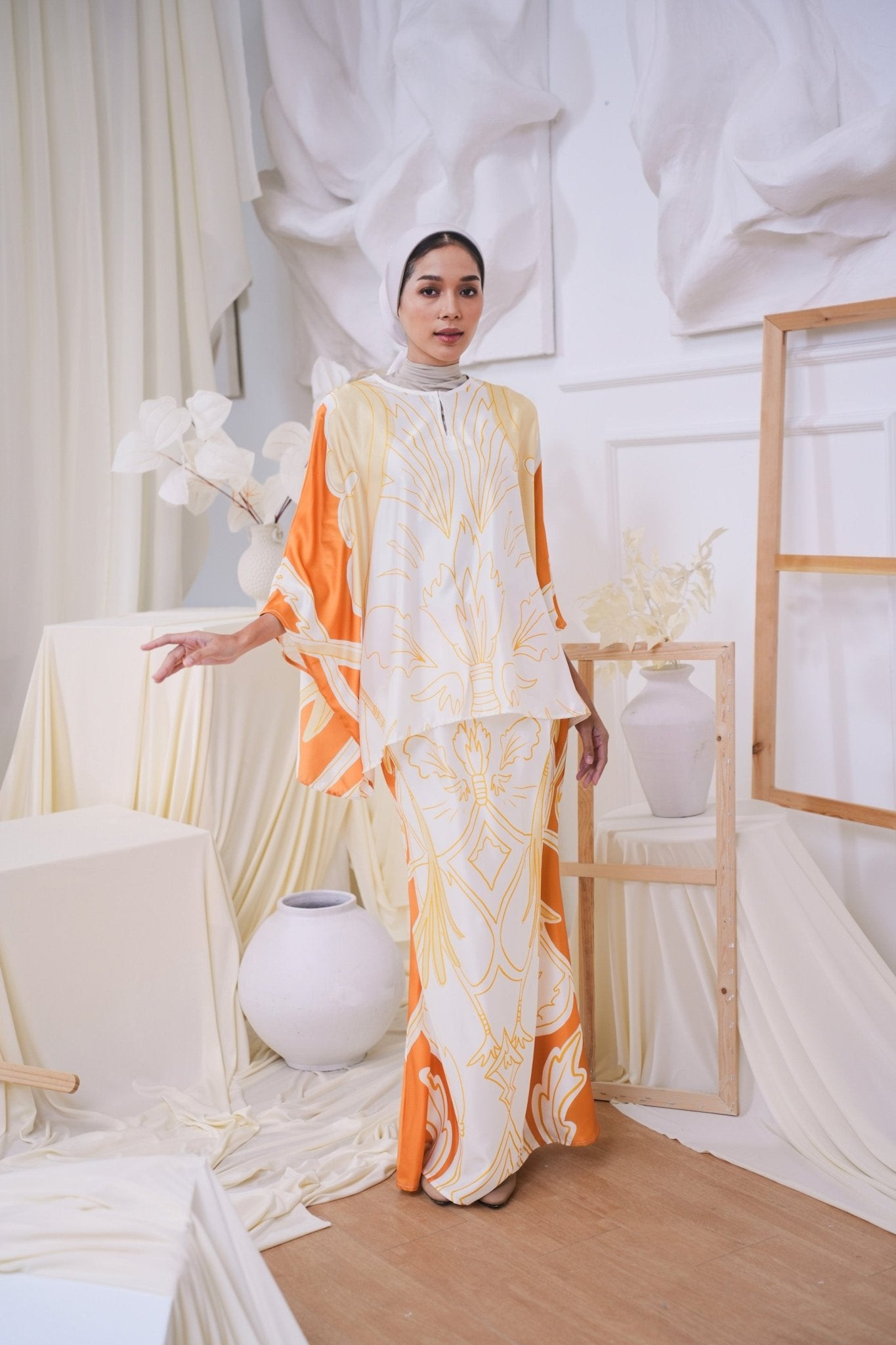 The Canvas Collection Women Saloma Kaftan Set Golden Yellow Garden Print - Umbi