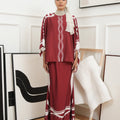 The Canvas Collection Women Saloma Kaftan Set Maroon Ivy Print - Umbi
