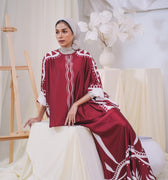 The Canvas Collection Women Saloma Kaftan Set Maroon Ivy Print - Umbi